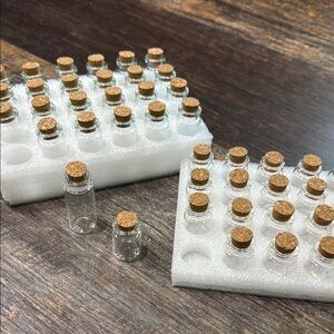 Mini Glass Bottles with Cork Stoppers. 24 of each size. NWOT